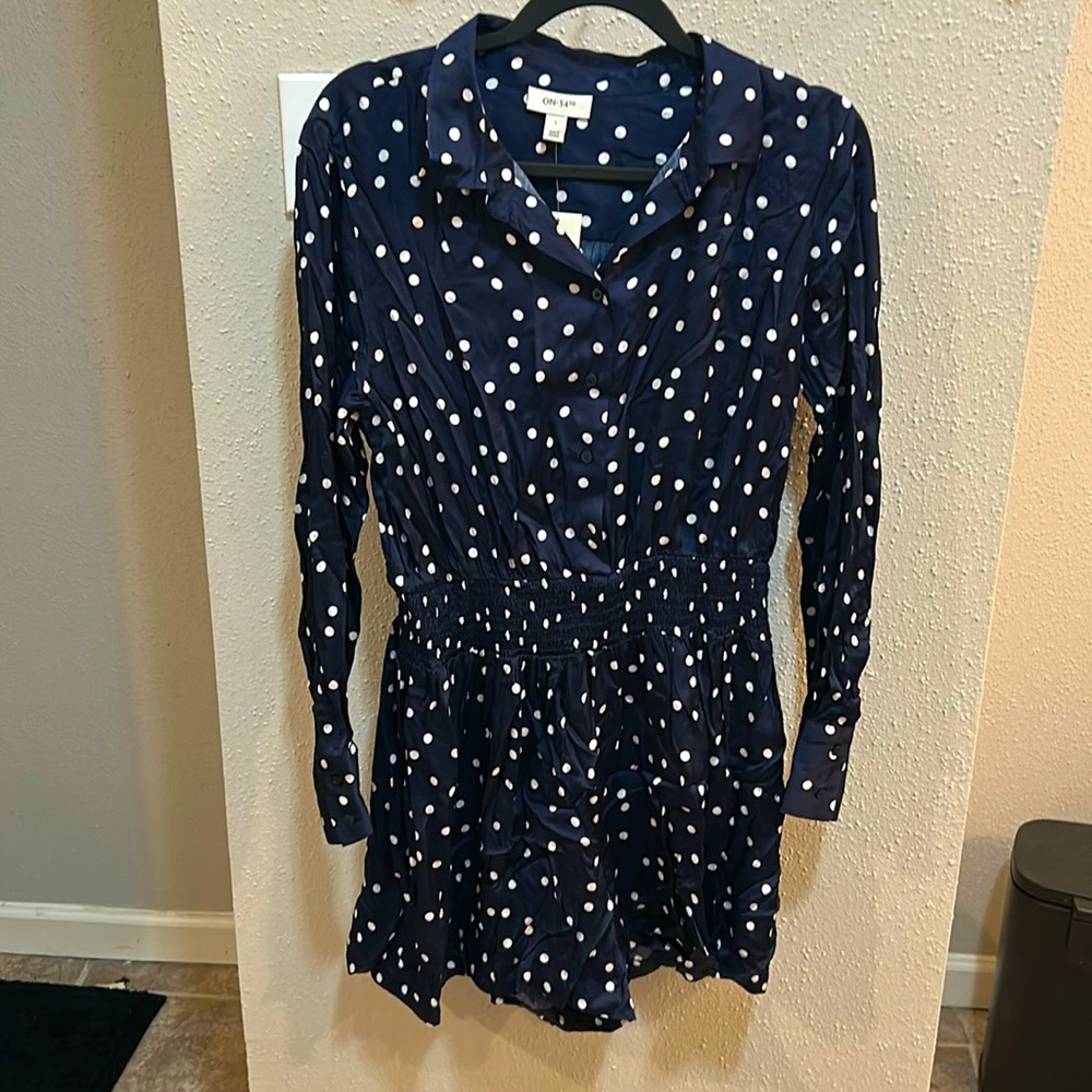 on 34th blue & white polkadot romper